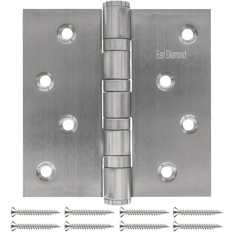 Earl Diamond 304 Stainless Steel 4" Door Hinges, Heavy Duty Ball Bearing Door Hinges with Square Corners for Exterior Interior Gate Swing Security Doors - Brushed Satin Nickel (Set of 2 Hinges) - Image 1